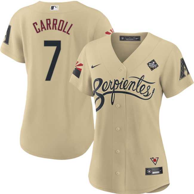 Women%27s Arizona Diamondbacks #7 Corbin Carroll Gold 2023 World Series City Connect Stitched Jersey(Run Small) Dzhi->mlb womens jerseys->MLB Jersey